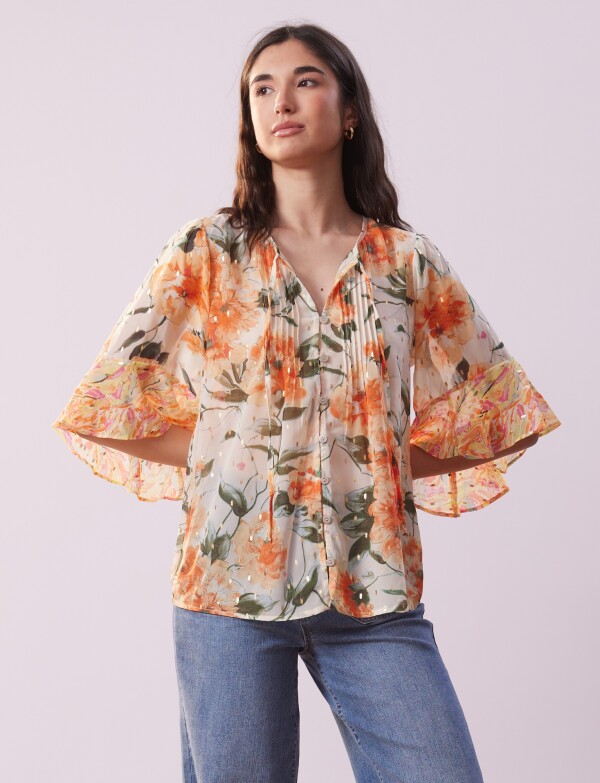 Blusa Gasa Print MULTI/ANARANJADO