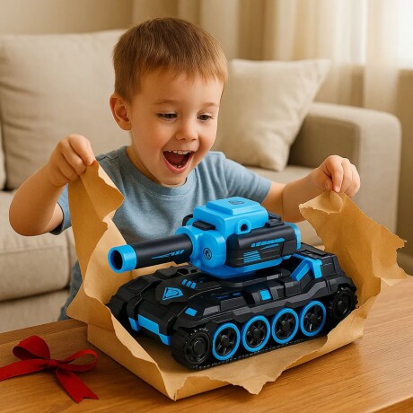 Tanque a control remoto azul lanza hidrogel Tanque a control remoto azul lanza hidrogel