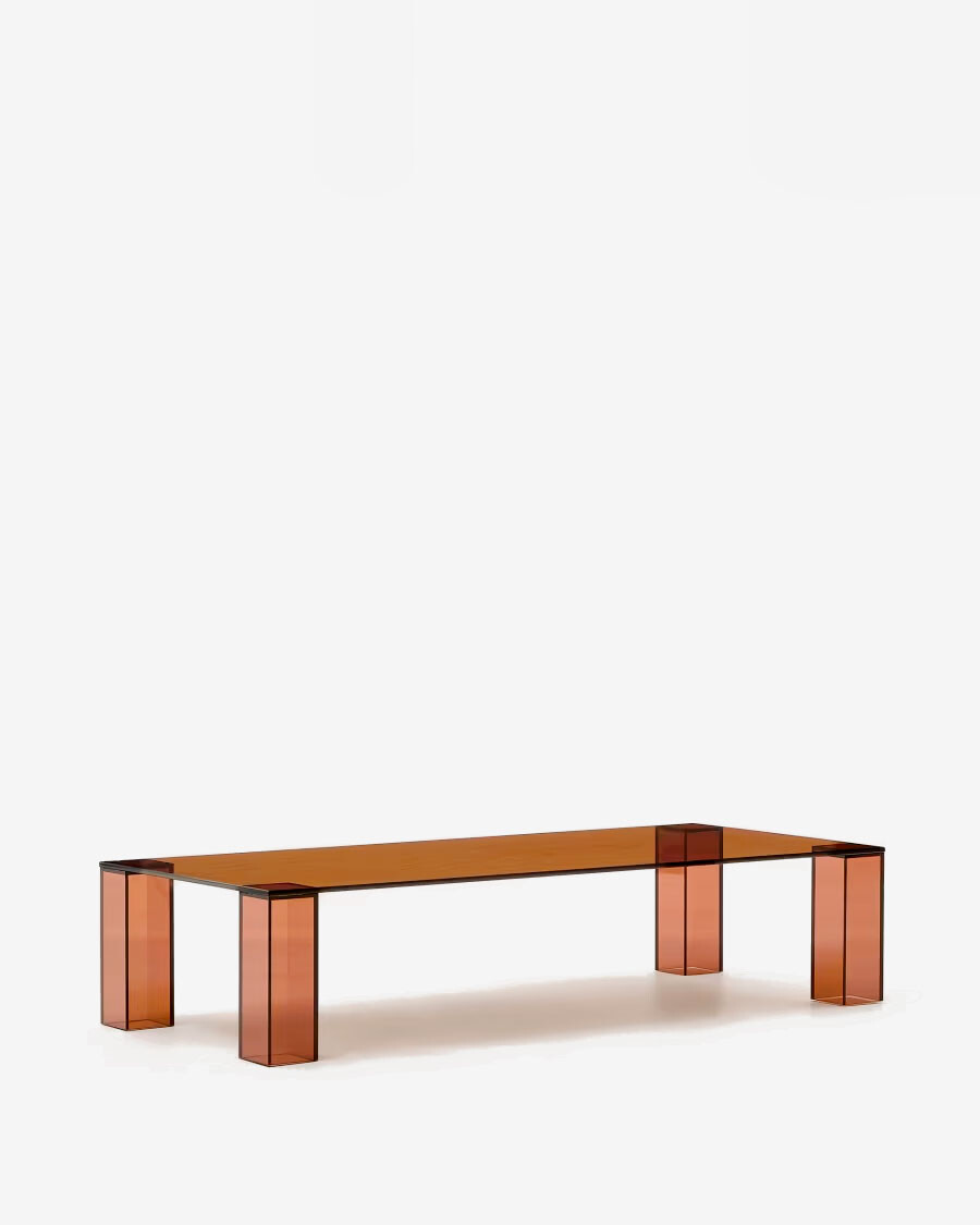 Mesa de centro Adularia de cristal templado marrón 140 x 60 cm