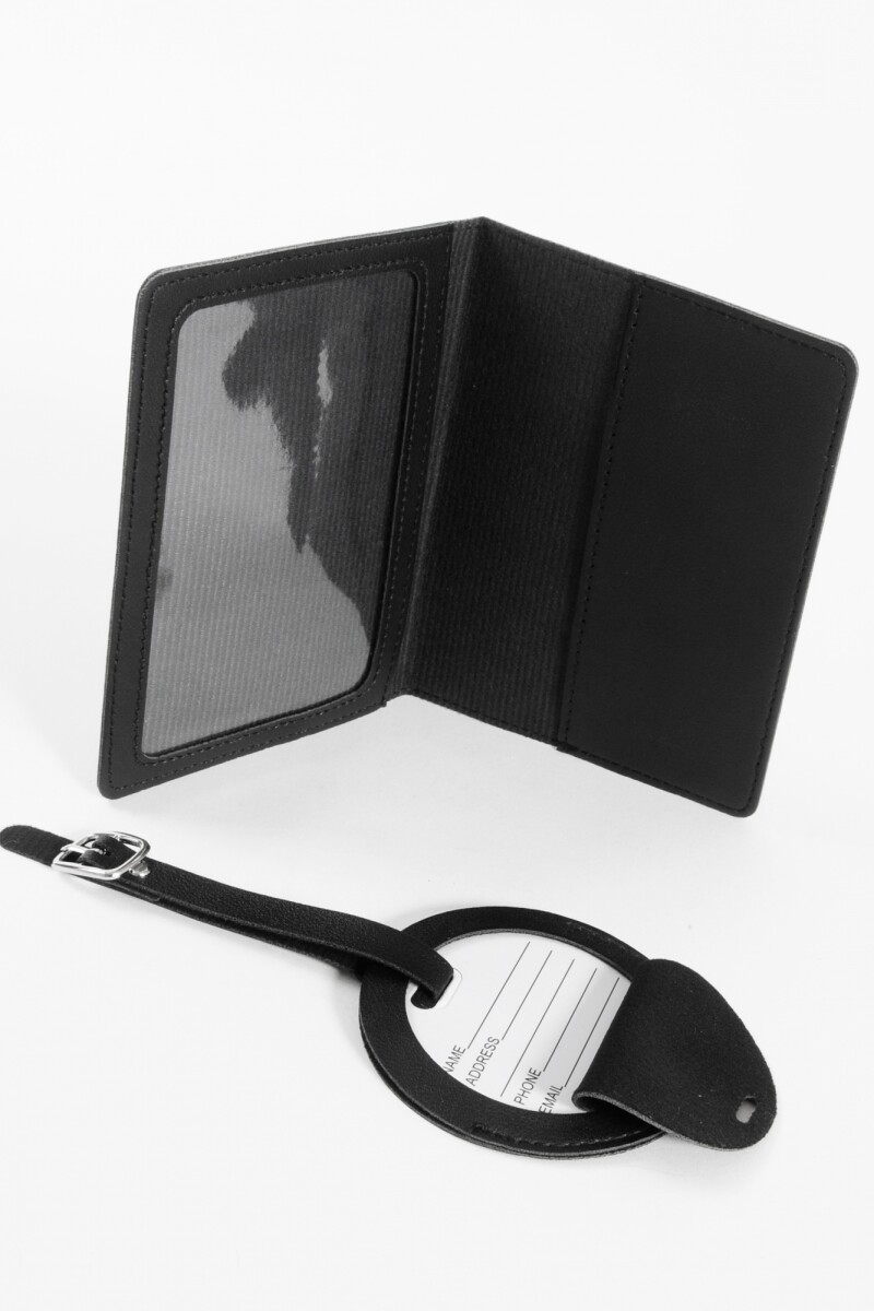 Set de funda para pasaporte y tag de valija circular negro