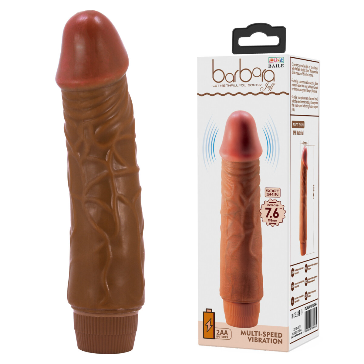 Vibrador Multispeed Barbara 19.5 cm - Marrón 