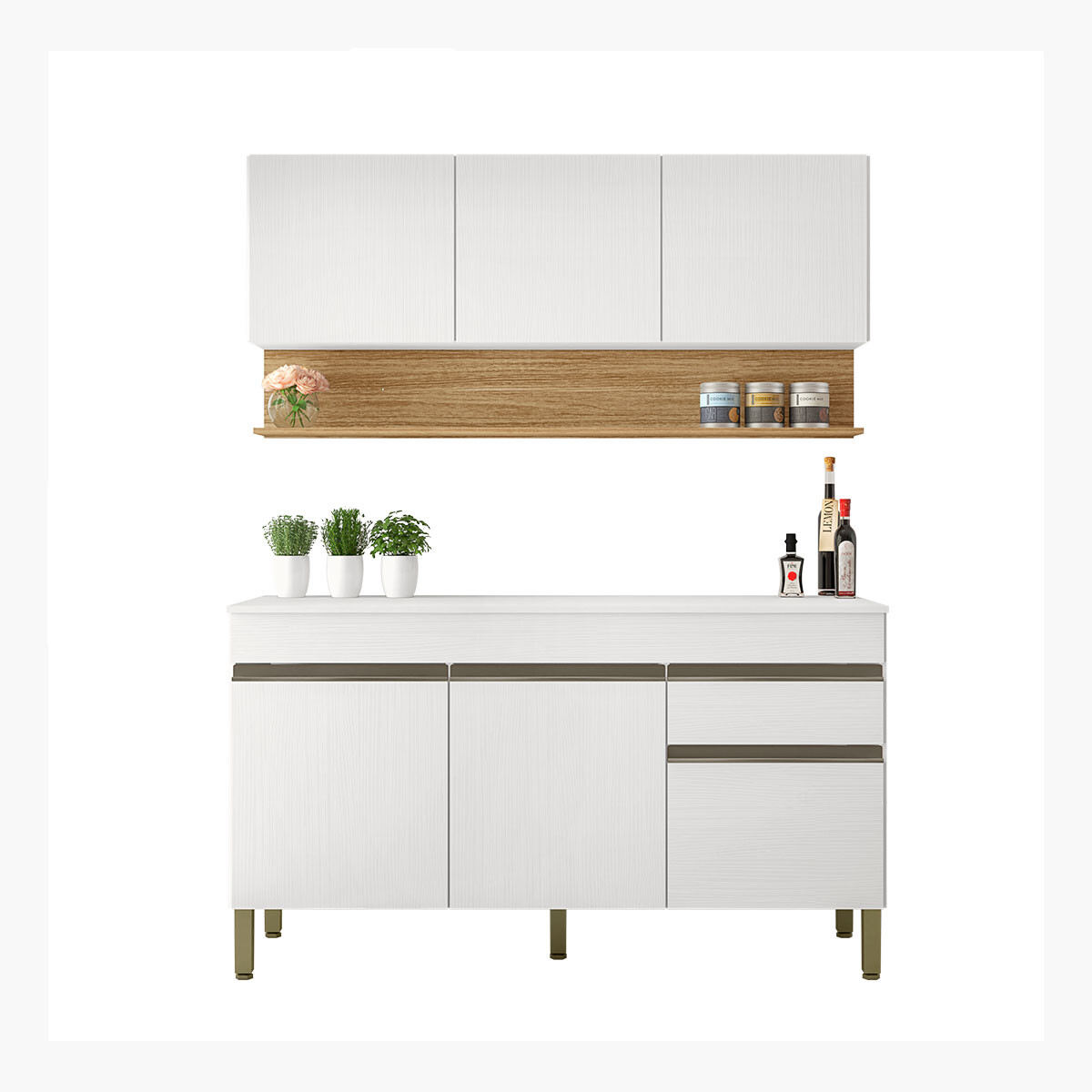 Juego De 2 Modulos De Cocina 150 Cm Color Blanco 