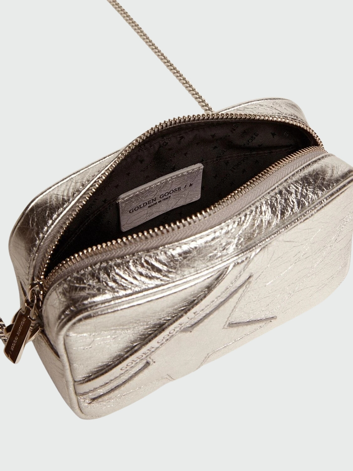 Golden Goose-Cartera de cuero, Star bag mini Plateado