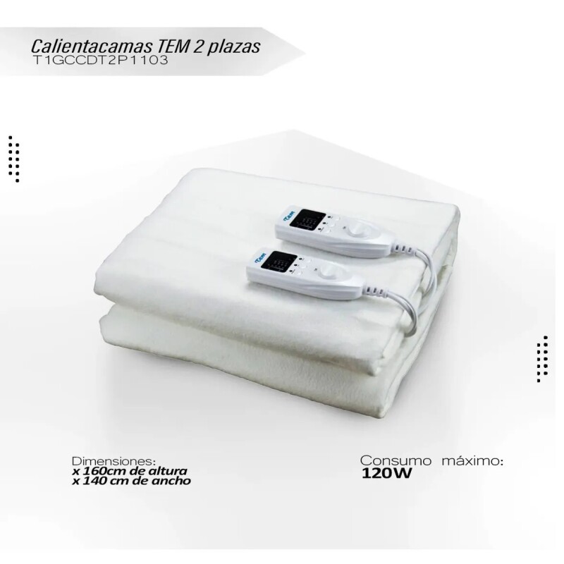 Calienta Camas Tem 2 Plazas Digital T1gccdt2p1103 Color Blanco Liso Calienta Camas Tem 2 Plazas Digital T1gccdt2p1103 Color Blanco Liso