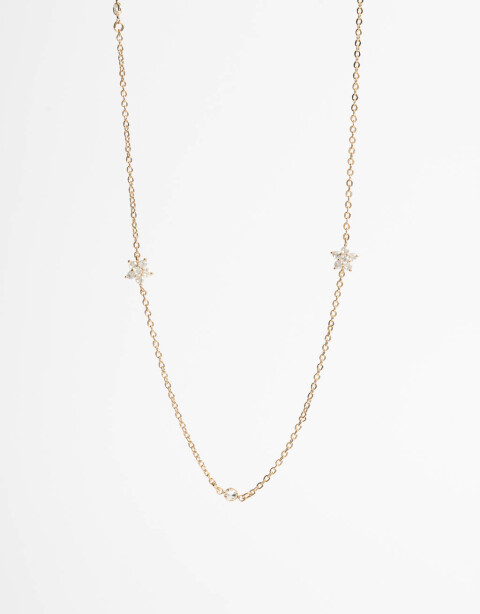 Collares Cortos Strass Collar Doble Vuelta Con Flores - Dorado
