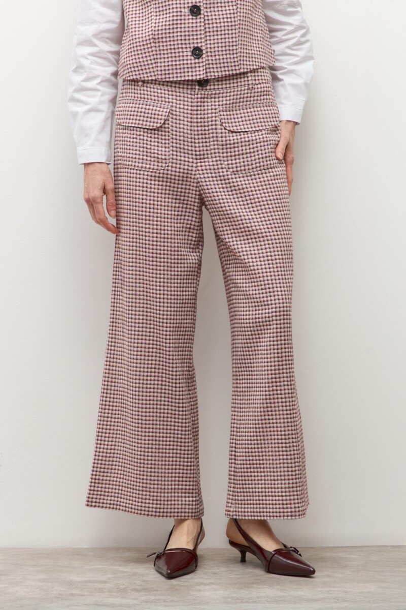 Pantalón culotte cuadros beige