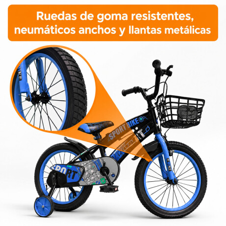 Bicicleta Infantil Rodado 16 C/Rueditas Aux Estilo Deportivo Celeste