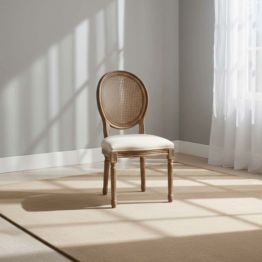 SILLA DE COMEDOR MADERA NATURAL-BEIGE ESTILO LUIS XV