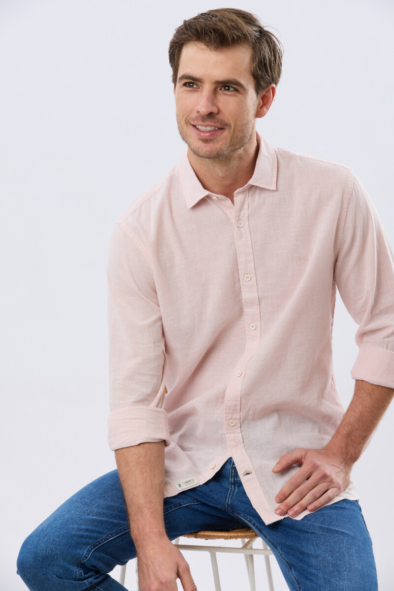 CAMISA RAYADA DE LINO - Rosa 