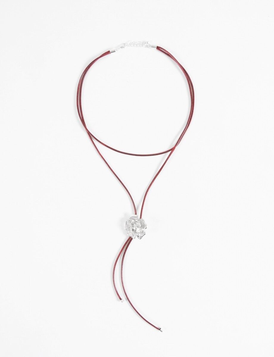 Collar cordón rosa metálica - rojo 