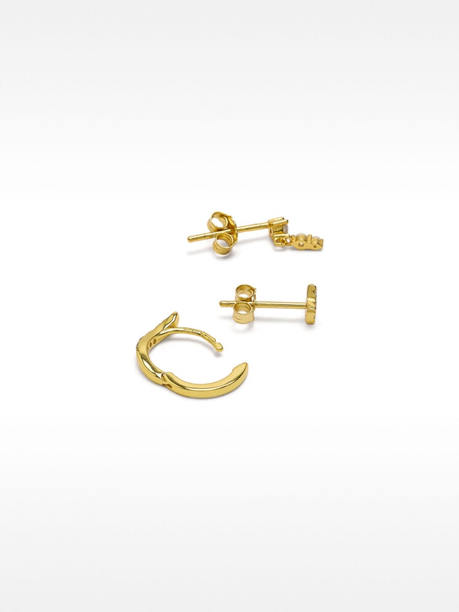 Set De Pendientes Con Circonitas - Plata De Ley 925 dorado