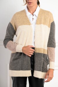 Cardigan Color Block Beige Melange