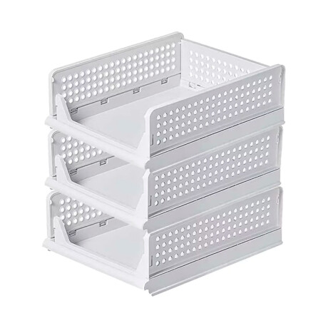 Set x3 Cesto organizador apilable baja M BLANCO