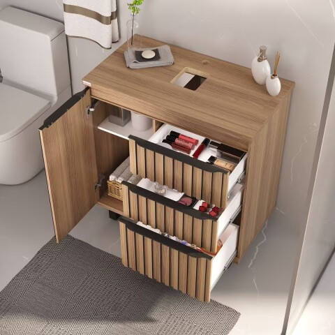 Mueble de baño de pie Cecilia Nogal 78cm con bacha Mueble De Baño De Pie Cecilia Nogal 78cm Con Bacha