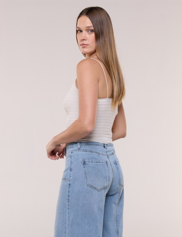 Top Crop Texturado Con Breteles Dobles BEIGE CLARO
