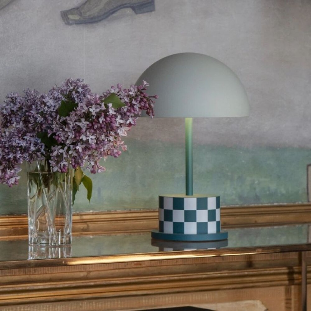 PRINTWORKS LAMPARA PORTABLE RIVIERA CUADRILLA VERDE CON BLANCO PRINTWORKS LAMPARA PORTABLE RIVIERA CUADRILLA VERDE CON BLANCO