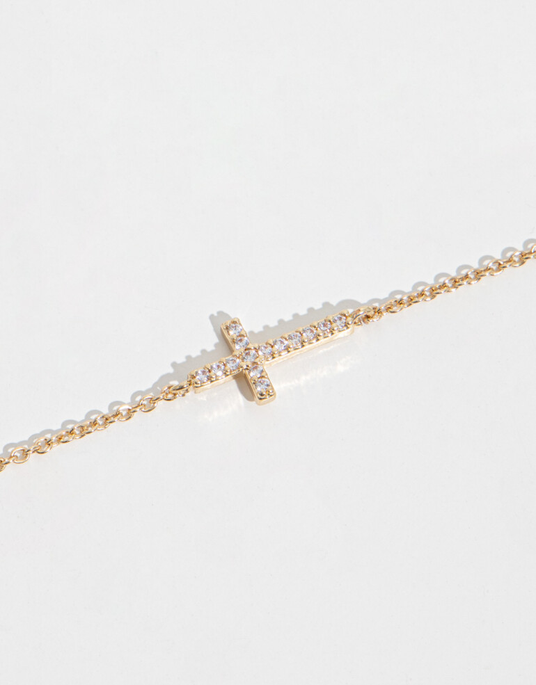 Pulseras Flexibles Strass Pulsera Con Dije De Cruz - Dorado