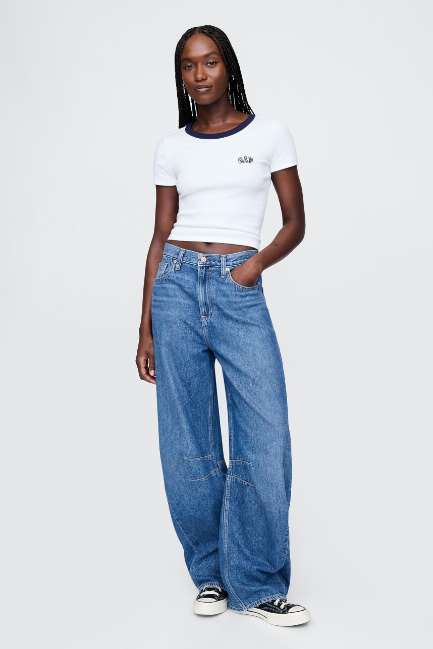 Remera Mini Logo Gap Mujer White Navy Combo