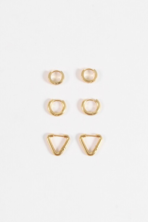 Set de aros geométricos acero dorado