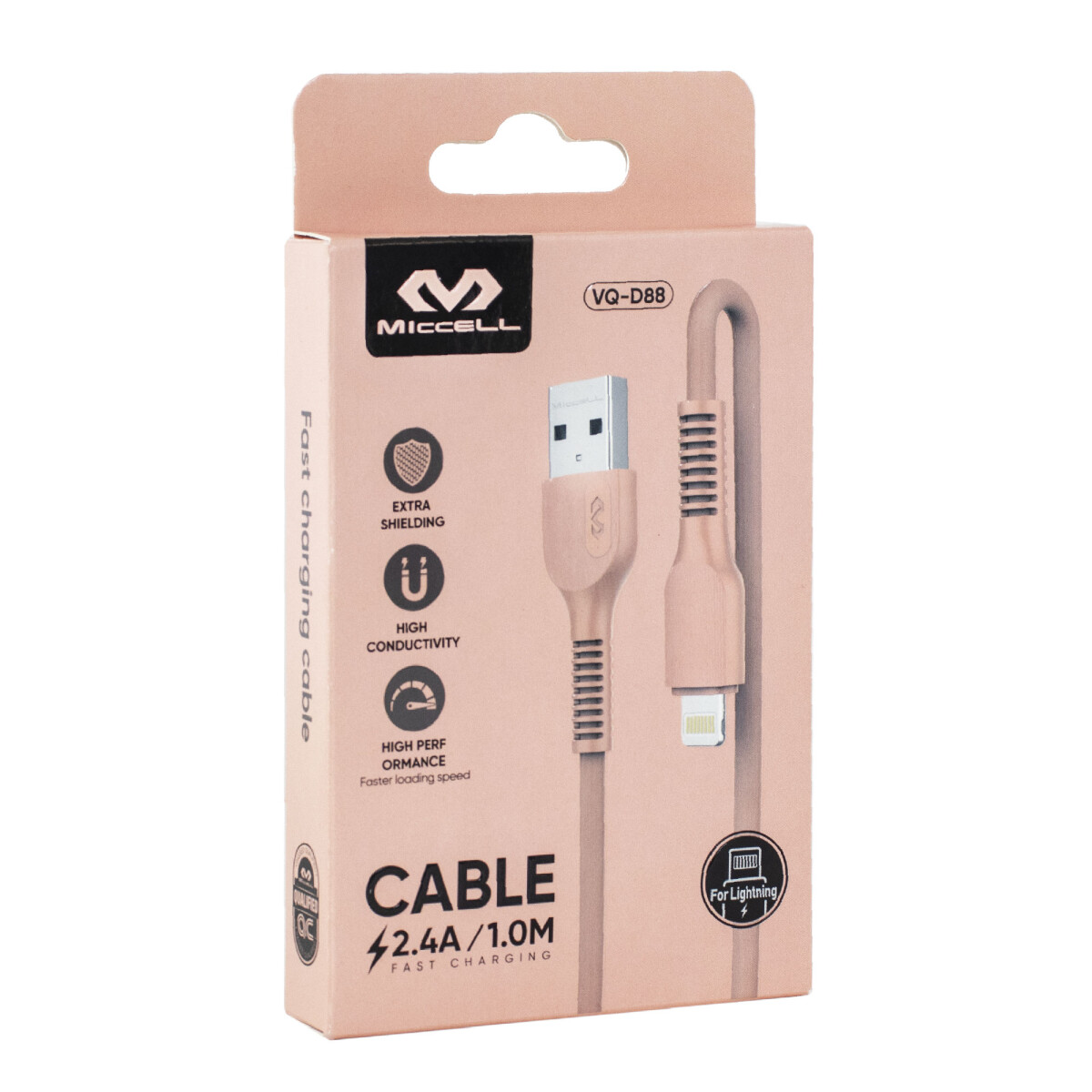 Cable Para iPhone Miccell 2.4a 1.0m Naranja 