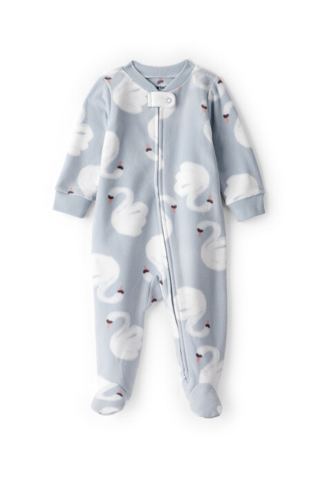 Pijama una pieza de micropolar, con pie, gris, diseño cisnes Sin color