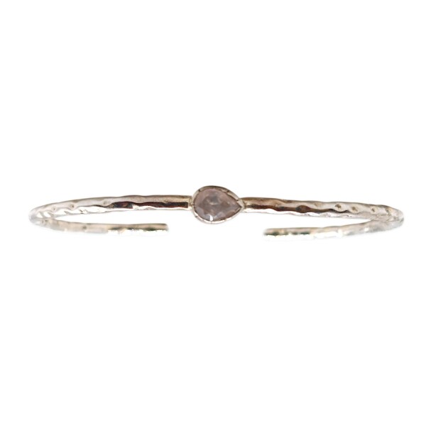 Brazalete Delhi-Plata 925 rodinada- Piedra Cuarzo rosa-BR2015 conpiedra