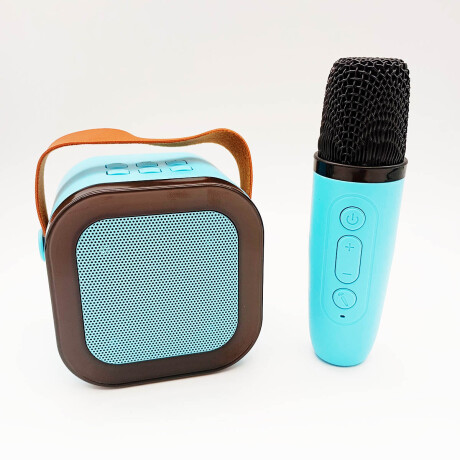Set Micrófono Parlante Karaoke + Reloj Smartwatch Celeste