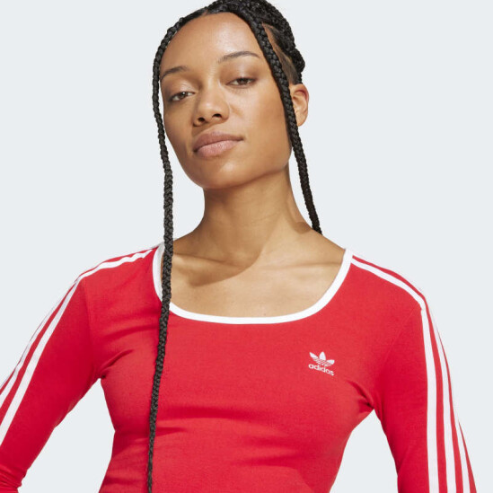 Remera Adidas Adicolor 3 Rayas Crop Rojo
