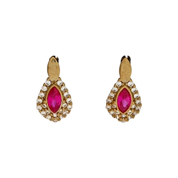 Caravanas Rubí Lágrima de oro- Oro bajo - Rubí y zirconias- CA8129 conpiedra