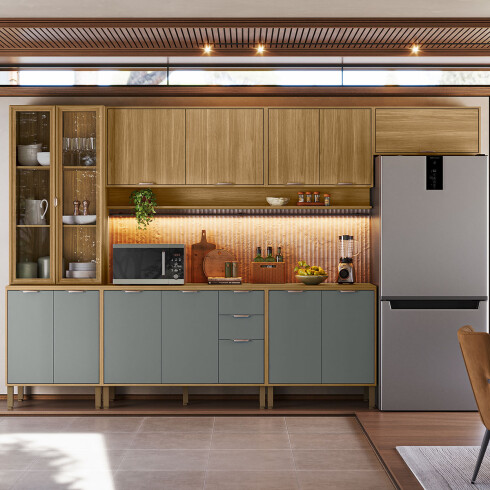 JUEGO DE COCINA 6 MODULOS Y MESADA MDF LINEA COLORS FREIJO Y VERDE