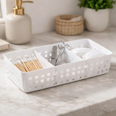 Caja Organizadora Plástica Quadratta c/ Divisiones 23x11x5Cm Blanco