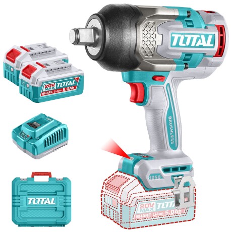 Llave De Impacto Inalámbrica 20v 3/4" 1050Nm - Doble Batería + Maletín Llave De Impacto Inalámbrica 20v 3/4" 1050Nm - Doble Batería + Maletín