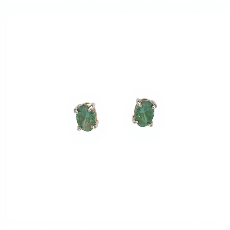 Caravanas Oval-Plata 925-Piedra Raíz de esmeralda-CA3367 conpiedra