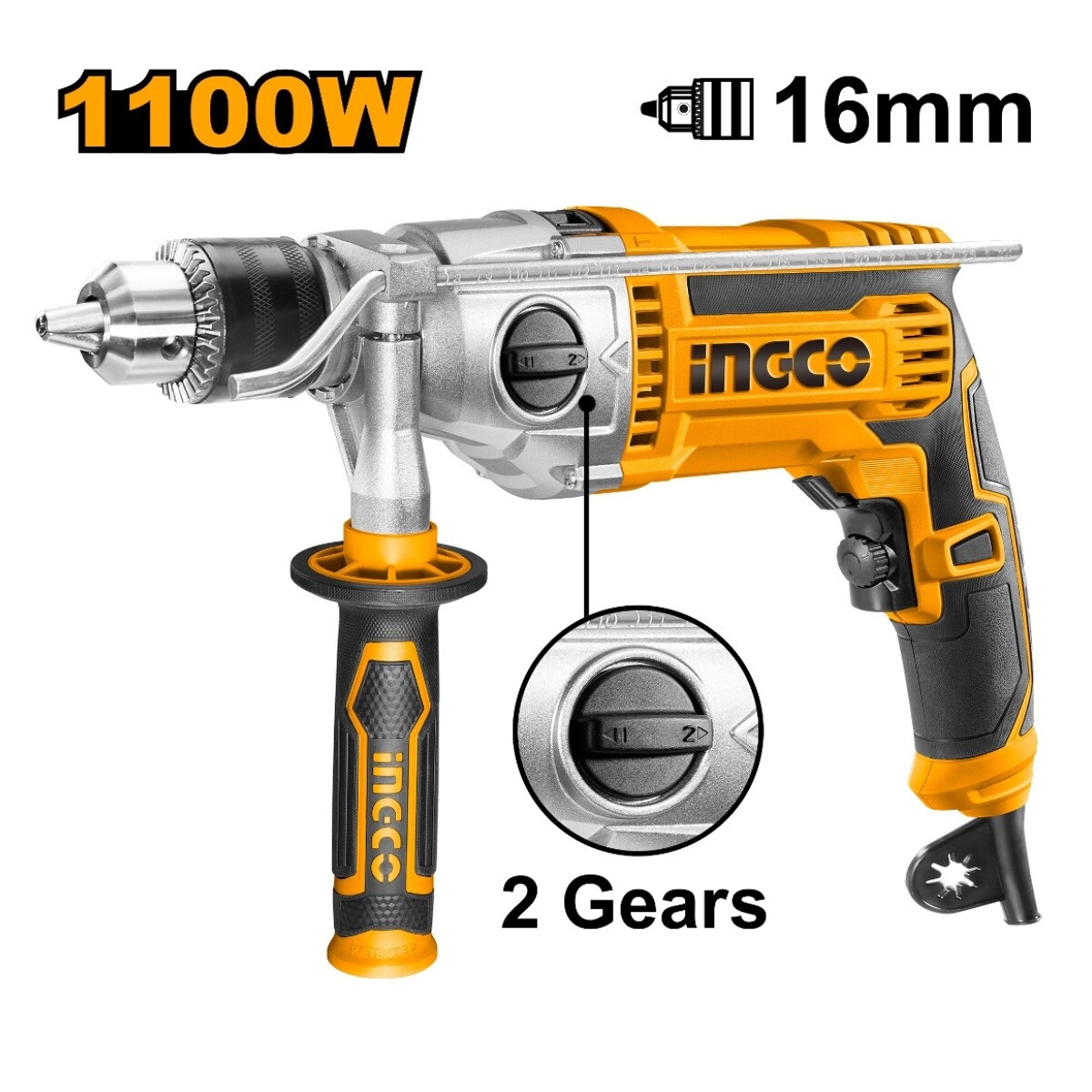 Taladro Percutor 16MM 1100W 2 Vel Ingco ID211008 