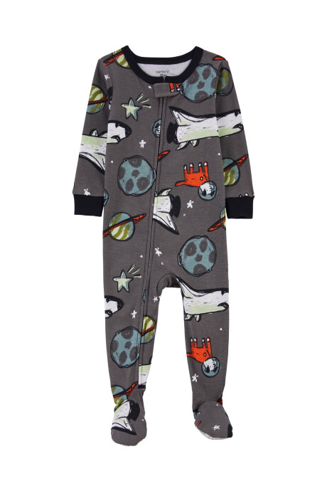 Pijama una pieza de algodón con pie y doble cierre diseño espacial Sin color