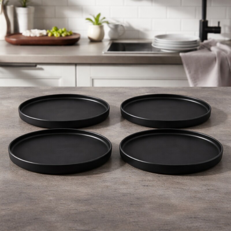 Set x4 Plato de postre cerámica TOKIO 20cm NEGRO