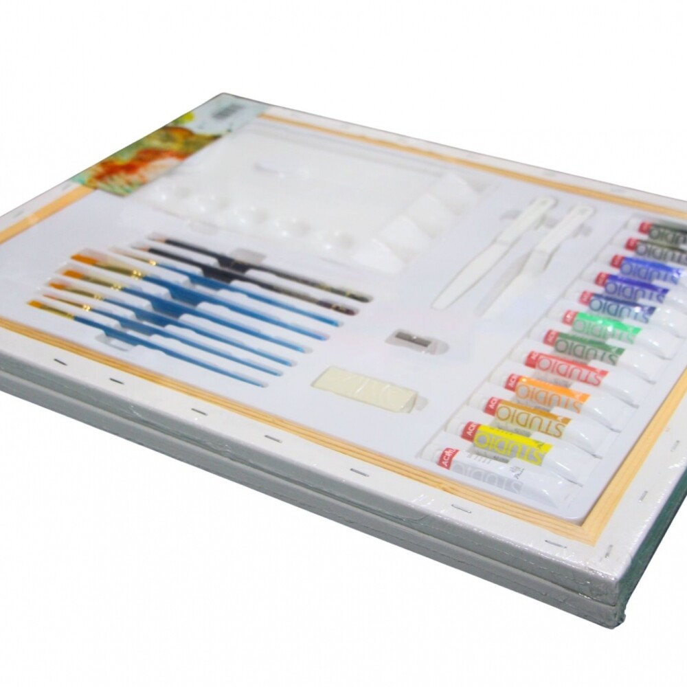 SET DE 2 BASTIDORES TAMAÑO 40X50 CMS CON 12 PINTURAS ACRILICAS Y ESPATULAS SET DE 2 BASTIDORES TAMAÑO 40X50 CMS CON 12 PINTURAS ACRILICAS Y ESPATULAS