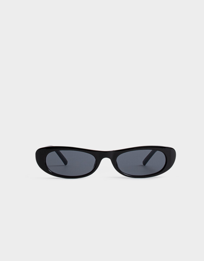 Anteojo Acrilico Anteojo De Marco Ovalado De Plástico Negro Y Lente Negro - Negro