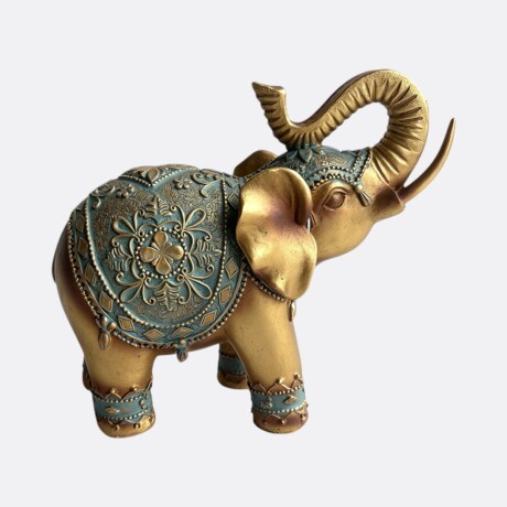 Elefante Decorativo Oro y Turquesa Trompa Arriba Elefante Decorativo Oro y Turquesa Trompa Arriba