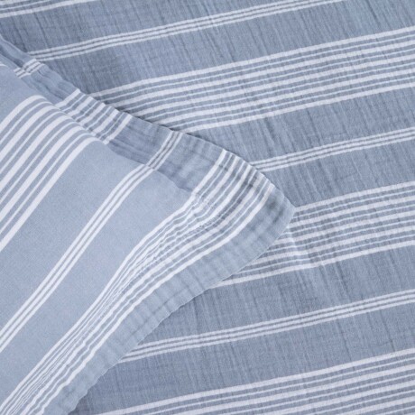SET FDA. NÓRDICA RELAXED STRIPE KING ALGODON AZUL COTTON GAUZE AZUL ROYAL