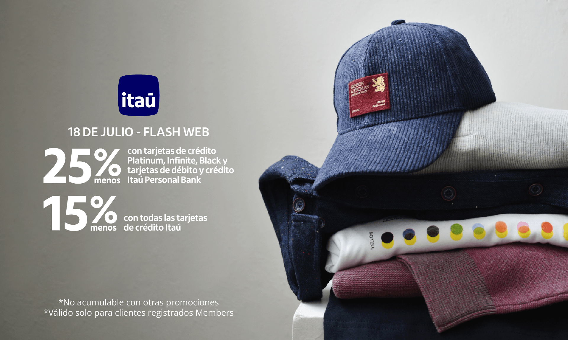 25% y 15% off, Itaú, ropa de invierno