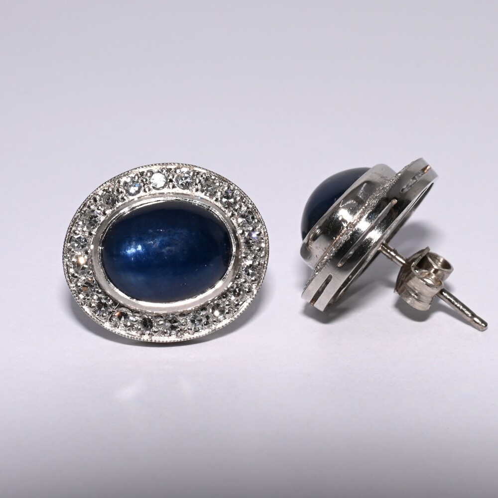 Caravanas platino con zafiro azul y brillantes Caravanas platino con zafiro azul y brillantes