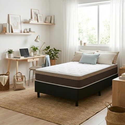 Sommier con Resortes Pocket Espuma Alta Densidad y Eurotop Soporte 130 Kg 1 Plaza 88 cm de Ancho