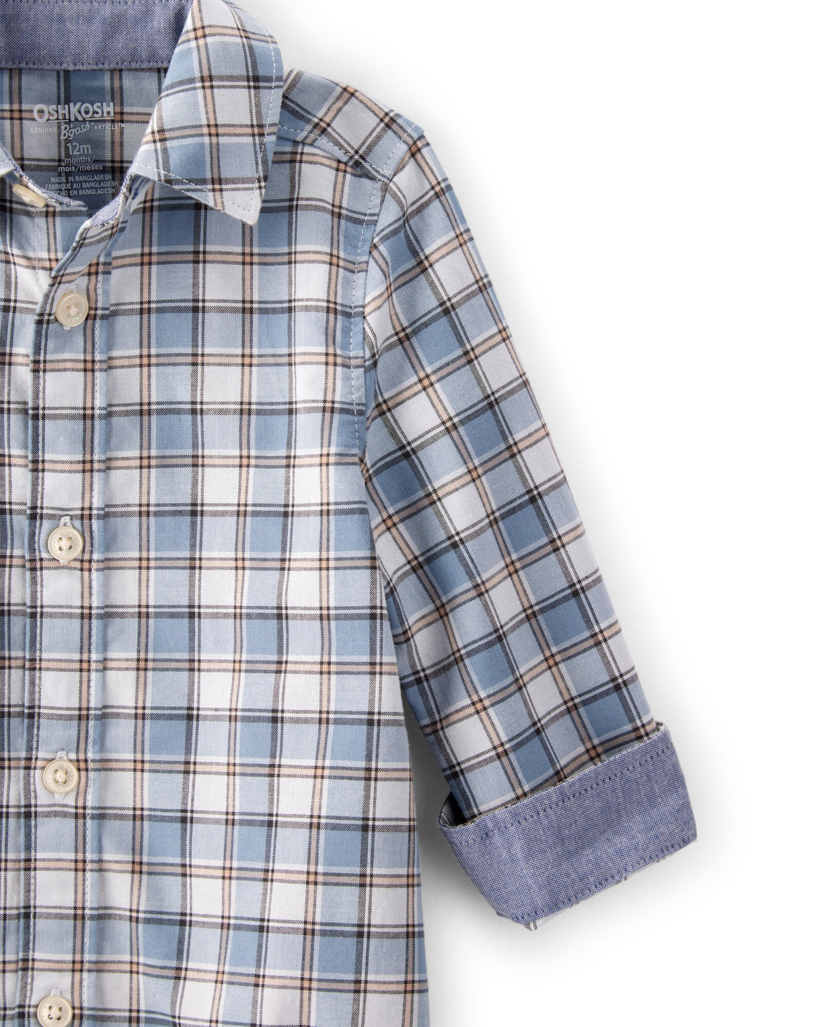 Body de algodón, tipo camisa, diseño a cuadros Sin color