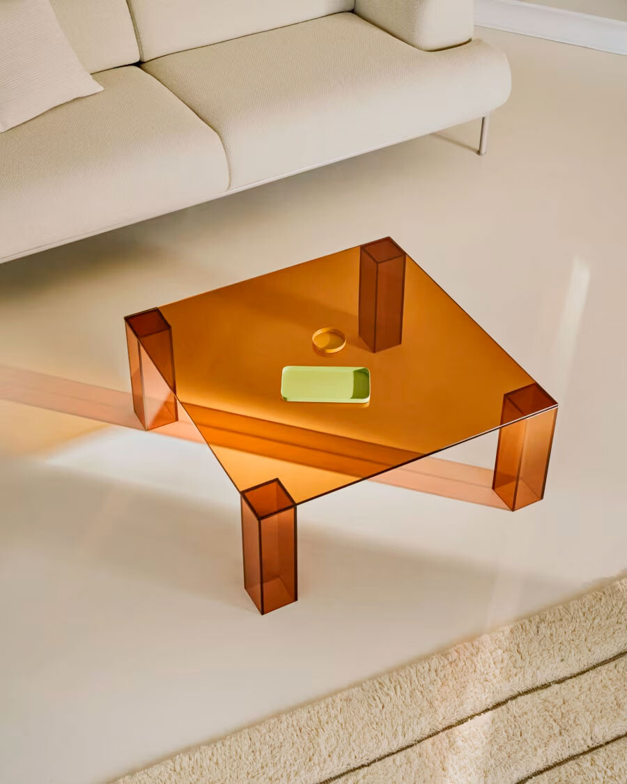 Mesa auxiliar Adularia de cristal templado marrón 85 x 85 cm