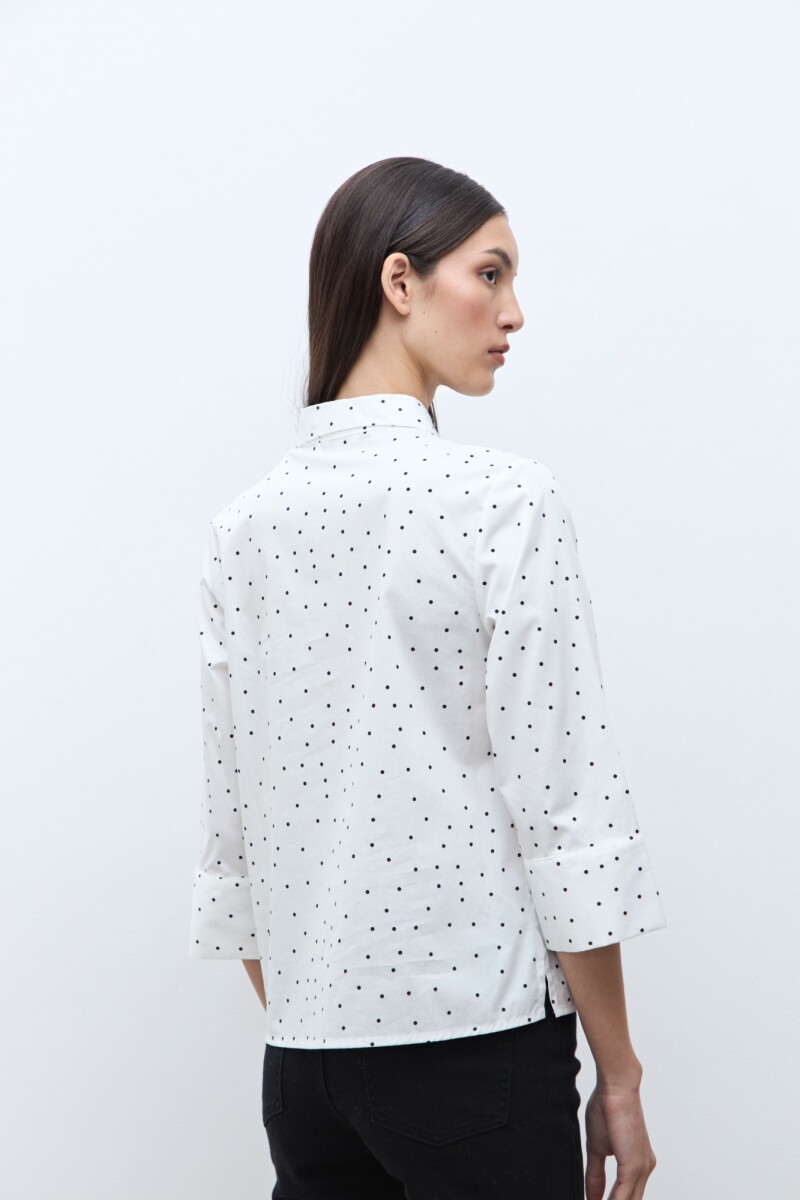 Blusa lunares cuello camisa crudo