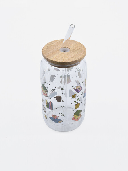 VASO CON SORBITO Y TAPA DE BAMBOO MULTICOLOR