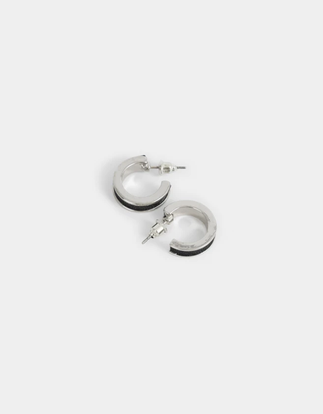 Aros Argollas Con glitter Argollas Con Glitter - Plateado
