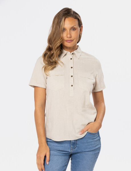 CAMISA DE LINO MEDIO BOTÓN Beige
