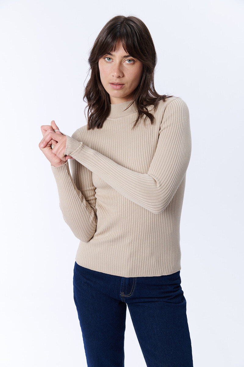 Remera Manga Larga Punto Beige Melange